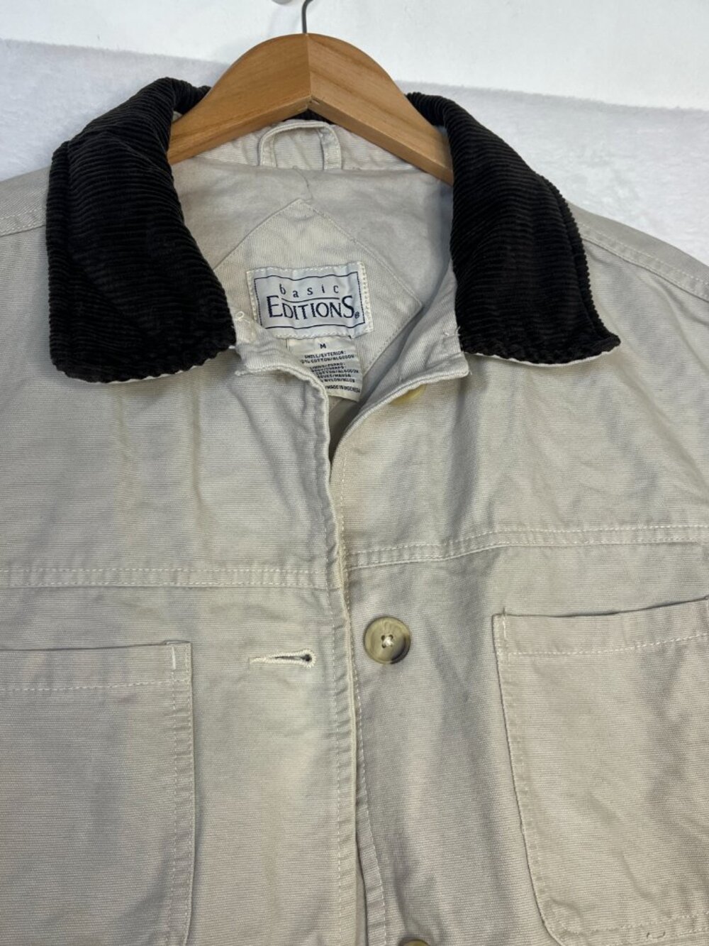 Vtg Basic Editions Canvas Barn Chore Jacket Brown Corduroy Collar sz M Cottage - Picture 4 of 9
